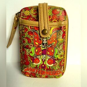 SAKROOTS Wristlet cell phone Wallet San Francisco butterfly guitar rock colorful
